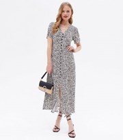 New Look Black Floral Tie Back Button Front Midi Dress